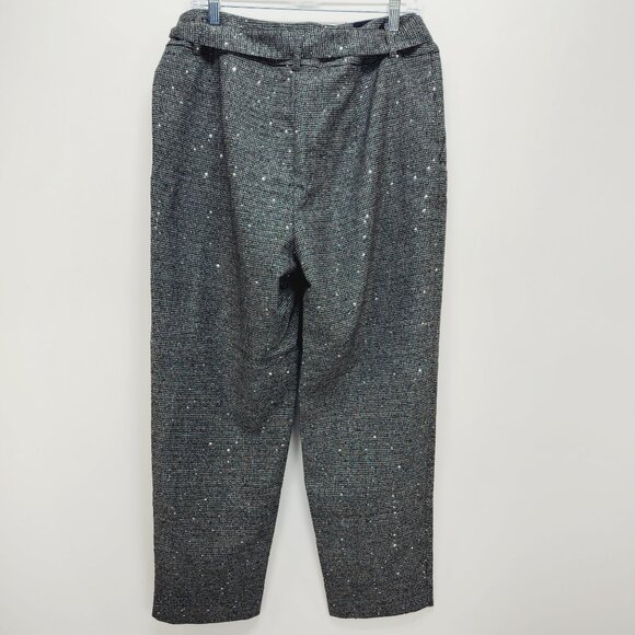 LOFT Womens Size 12 Black Sequin-Embellished Cropped Pants With Tie Waist - Picture 8 of 10